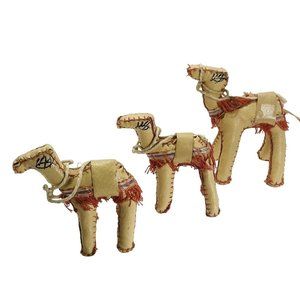 Camels Figures Hand Sewn Vintage Leather Wrapped Decorated Middle East Lot 3